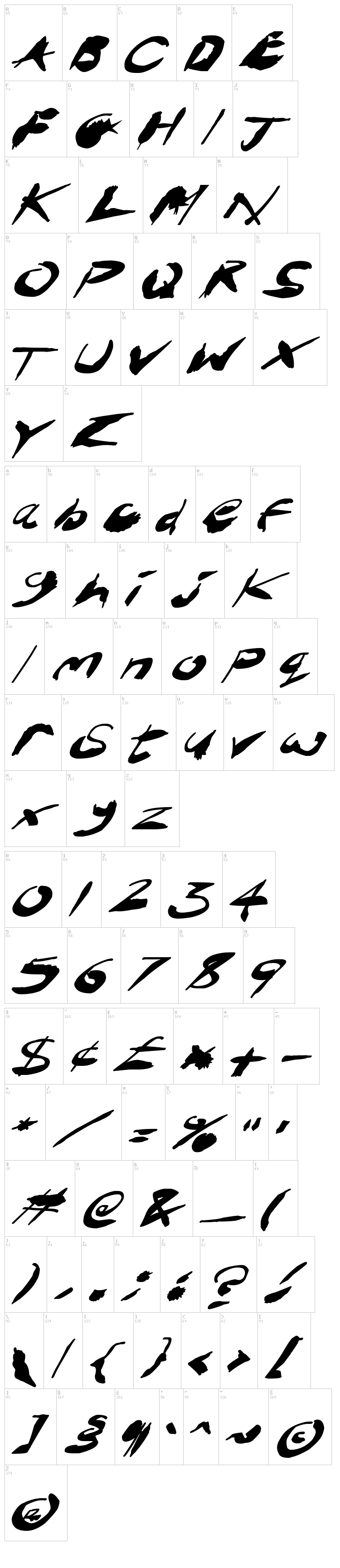 Crazy Ink Splats font map